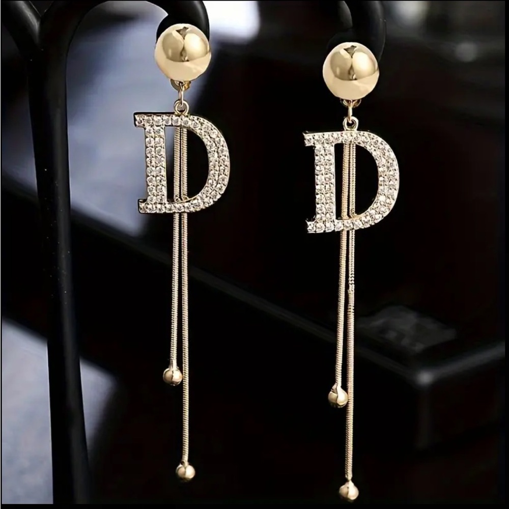 Exquisite Tassel Drop Elegant Gold “D", Long Dangle Earrings - NEW Monogram